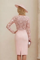 Load image into Gallery viewer, Blush Pink Pencil Illusion Boat Neck Midi Mother of the Bride Dress with Lace