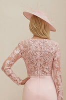 Load image into Gallery viewer, Blush Pink Pencil Illusion Boat Neck Midi Mother of the Bride Dress with Lace