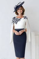 Load image into Gallery viewer, Navy Satin Scoop Neck Midi Mother of the Bride Dress with Appliques