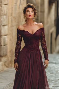 Cabernet Chiffon A Line Long Sleeves Mother of the Bride Dress