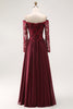 Load image into Gallery viewer, Plum Chiffon A Line Long Sleeves Mother of the Bride Dress with Lace