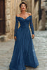 Load image into Gallery viewer, Plum Chiffon A Line Long Sleeves Mother of the Bride Dress with Lace