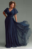 Load image into Gallery viewer, Navy Short Sleeves Chiffon V-Neck Ruched Long Mother of the Bride Dress