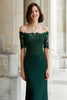 Load image into Gallery viewer, Pine Green Mermaid Off the Shoulder Appliqued Long Mother of the Bride Dress with Sleeves