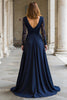 Load image into Gallery viewer, Navy Chiffon V-Neck A-Line Long Sleeves Mother of the Bride Dress with Lace