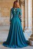 Load image into Gallery viewer, Peacock Blue Chiffon A-Line Round Neck Long Sleeves Mother of the Bride Dress with Lace