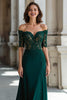 Load image into Gallery viewer, Dark Green Sheath Chiffon Off the Shoulder Long Mother of the Bride Dress with Lace