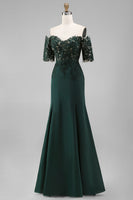 Load image into Gallery viewer, Dark Green Sheath Chiffon Off the Shoulder Long Mother of the Bride Dress with Lace