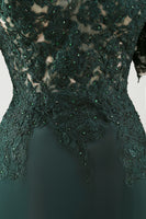 Load image into Gallery viewer, Dark Green Sheath Chiffon Off the Shoulder Long Mother of the Bride Dress with Lace