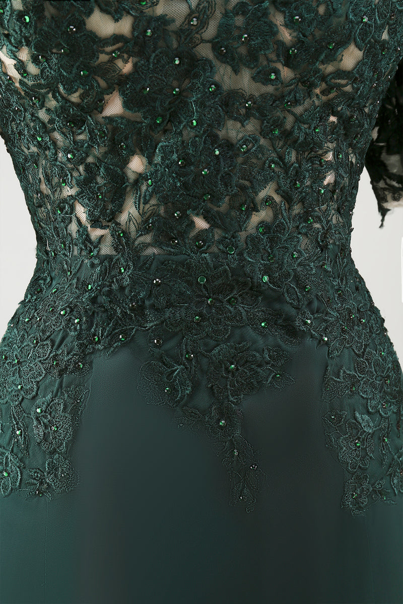Load image into Gallery viewer, Dark Green Sheath Chiffon Off the Shoulder Long Mother of the Bride Dress with Lace