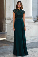 Load image into Gallery viewer, Peacock Green Chiffon A-Line Round Neck Long Mother of the Bride Dress with Beading