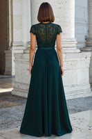 Load image into Gallery viewer, Peacock Green Chiffon A-Line Round Neck Long Mother of the Bride Dress with Beading