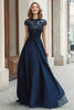 Load image into Gallery viewer, Navy A-Line Chiffon Round Neck Long Mother of the Bride Dress with Lace