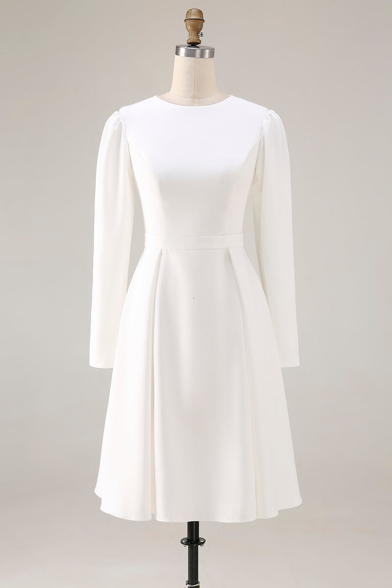 Load image into Gallery viewer, Ivory Satin Midi A Line Midi Wedding Dress with Sleeves