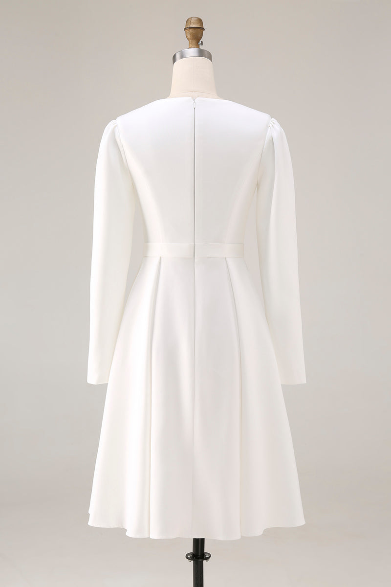 Load image into Gallery viewer, Ivory Satin Midi A Line Midi Wedding Dress with Sleeves