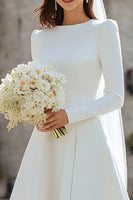 Load image into Gallery viewer, Ivory Satin Midi A Line Midi Wedding Dress with Sleeves