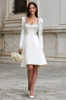 Load image into Gallery viewer, Sparkly Ivory Satin A Line Sleeves Short Wedding Dress with Beading