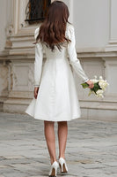 Load image into Gallery viewer, Sparkly Ivory Satin A Line Sleeves Short Wedding Dress with Beading