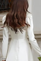 Load image into Gallery viewer, Sparkly Ivory Satin A Line Sleeves Short Wedding Dress with Beading