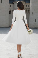 Load image into Gallery viewer, Ivory Tulle V-Neck A Line Midi Wedding Dress with Sleeves