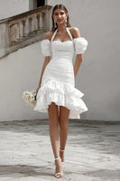 Load image into Gallery viewer, Ivory Bodycon Halter Tiered Short Bridal Shower Dress with Ruffles