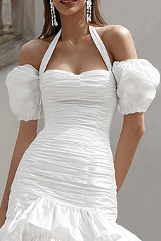 Ivory Bodycon Halter Tiered Short Bridal Shower Dress with Ruffles
