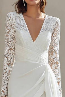 Ivory Bodycon V-Neck Lace Sleeves Short Bridal Shower Dress with Sash