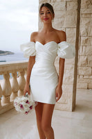 Load image into Gallery viewer, Ivory Satin Bodycon Off the Shoulder Short Bridal Shower Dress