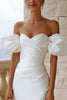 Load image into Gallery viewer, Ivory Satin Bodycon Off the Shoulder Short Bridal Shower Dress