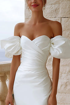 Ivory Satin Bodycon Off the Shoulder Short Bridal Shower Dress