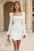 Load image into Gallery viewer, Ivory Satin Square Neck Bodycon Short Bridal Shower Dress with Sleeves