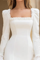 Load image into Gallery viewer, Ivory Satin Square Neck Bodycon Short Bridal Shower Dress with Sleeves