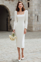 Load image into Gallery viewer, Ivory Bodycon Square Neck Midi Engagement Dress with Sleeves