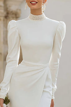 Sparkly Ivory Bodycon High Neck Short Bridal Shower Dress with Slit