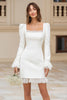 Load image into Gallery viewer, Ivory Satin Square Neck Ruffled Short Bridal Shower Dress with Lace