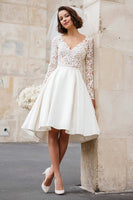 Load image into Gallery viewer, Ivory Satin V-Neck A Line Short Wedding Dress with Lace