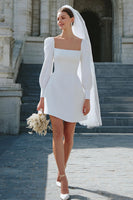 Load image into Gallery viewer, Ivory Satin A Line Square Neck Short Wedding Dress with Sleeves