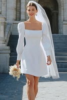 Load image into Gallery viewer, Ivory Satin A Line Square Neck Short Wedding Dress with Sleeves
