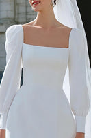 Load image into Gallery viewer, Ivory Satin A Line Square Neck Short Wedding Dress with Sleeves