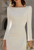 Load image into Gallery viewer, Ivory Sheath Bateau Neck Long Sleeves Bridal Dress with Slit
