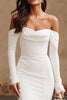 Load image into Gallery viewer, Ivory Mermaid Crepe Off The Shoulder Sweep Train Wedding Dress with Slit