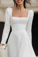Load image into Gallery viewer, Ivory Satin A Line Square Neck Maxi Engagement Dress with Ruffles