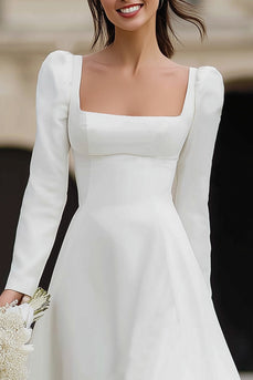 Ivory Satin A Line Square Neck Maxi Engagement Dress with Ruffles