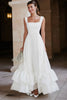 Load image into Gallery viewer, Ivory Satin A Line Tiered Maxi Engagement Dress with Ruffles