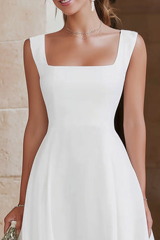Ivory Satin A Line Tiered Maxi Engagement Dress with Ruffles