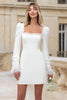 Load image into Gallery viewer, Ivory Square Neck Long Sleeves Short Bridal Shower Dress with Ruffles