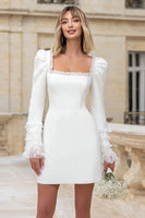 Load image into Gallery viewer, Ivory Square Neck Long Sleeves Short Bridal Shower Dress with Ruffles
