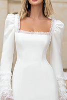 Load image into Gallery viewer, Ivory Square Neck Long Sleeves Short Bridal Shower Dress with Ruffles