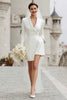 Load image into Gallery viewer, Ivory Bodycon Shawl Lapel Short Bridal Shower Dress with Sleeves