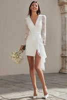 Load image into Gallery viewer, Ivory V-Neck Bodycon Lace Sleeves Short Bridal Shower Dress with Sash